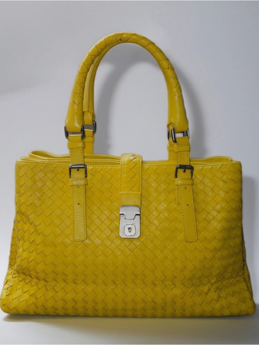 Bottega Veneta Yellow Woven Satchel (Roma Handbag)